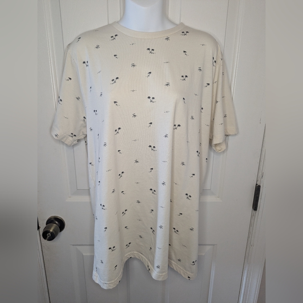 Denim & Flower Ricky Singh Cream-Black Palm Tree Print Short Sleeve T-Shirt, XL